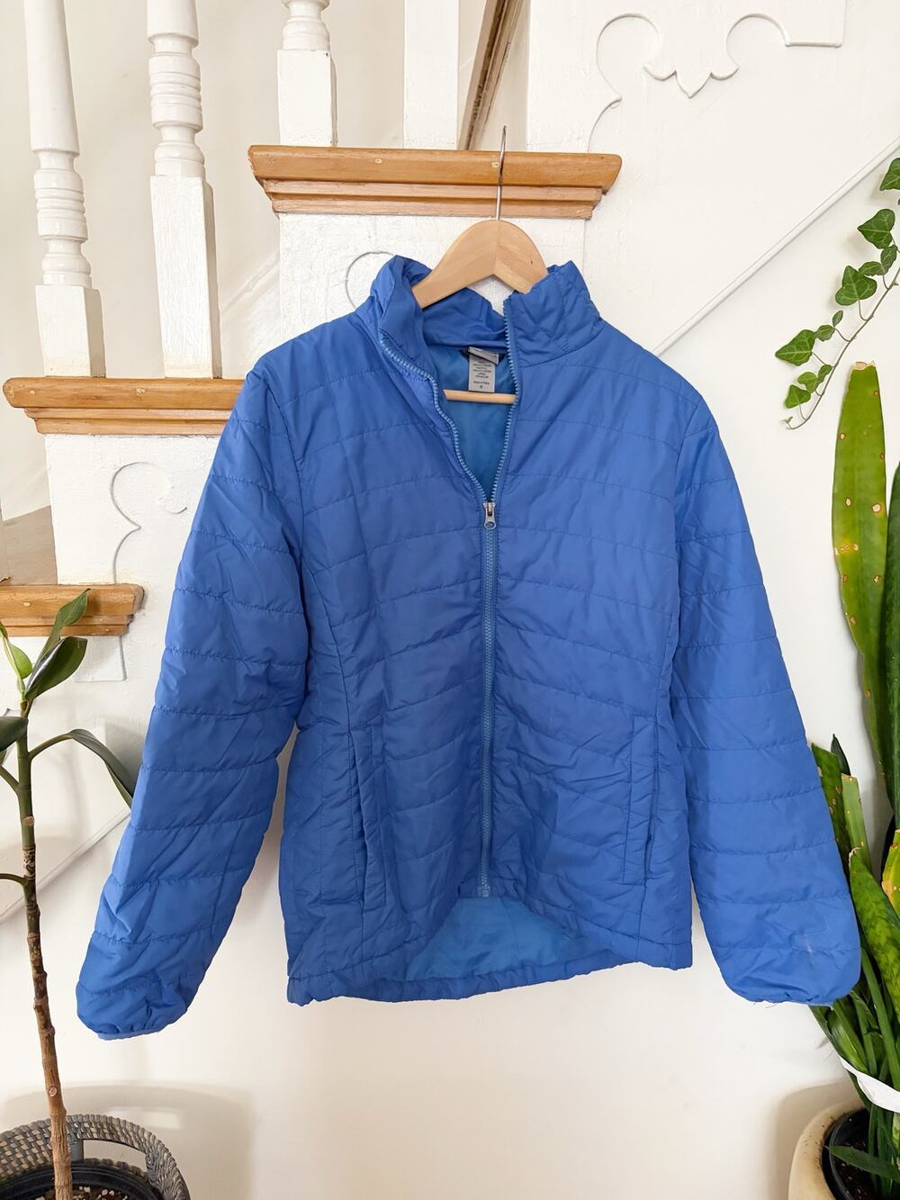 Champion Women's Blue Quilted Puffer Jacket Full Zip Mock Neck Size M